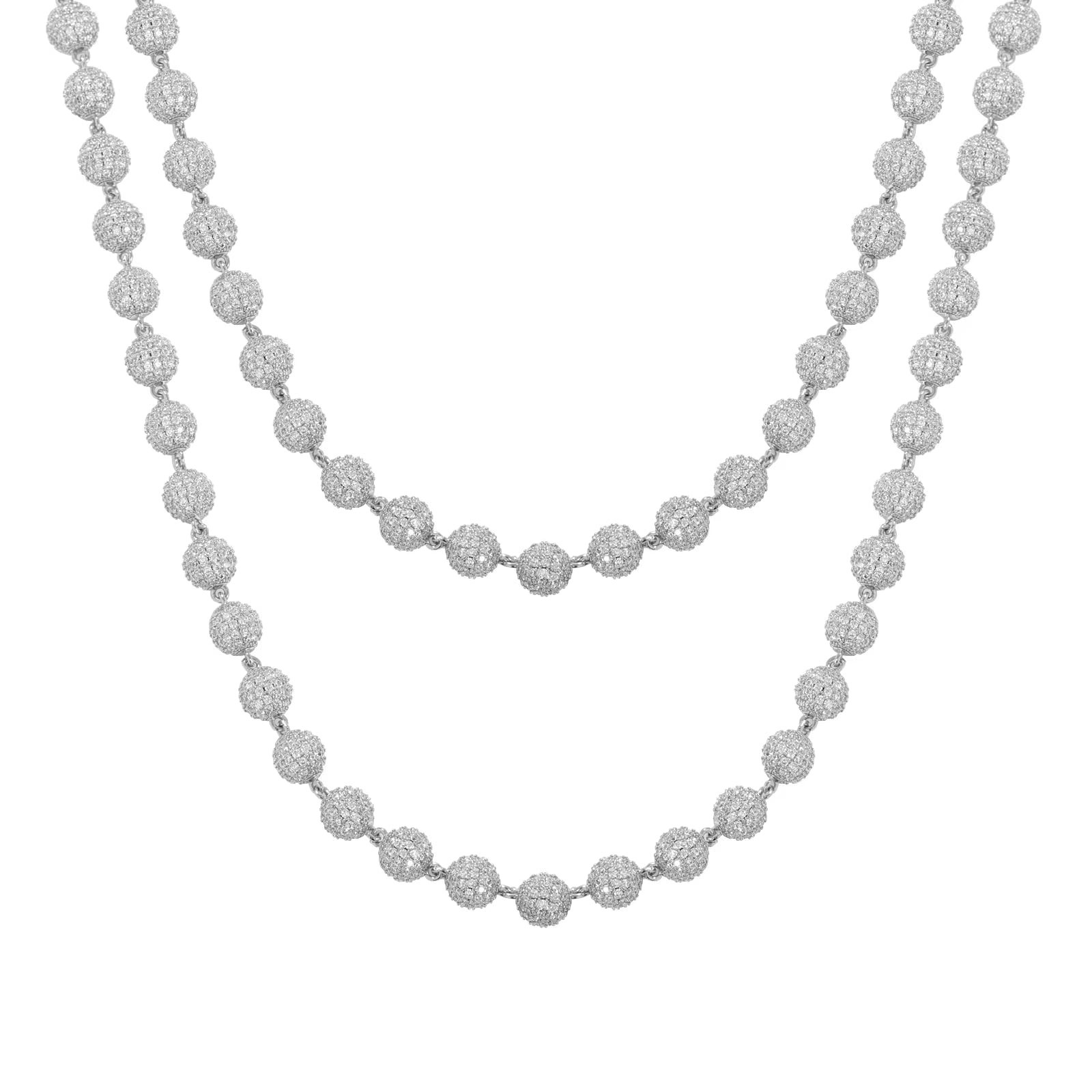 Iced Out 8mm Round Beaded Chain Necklace for Men & Women, Gold/White Gold Plated