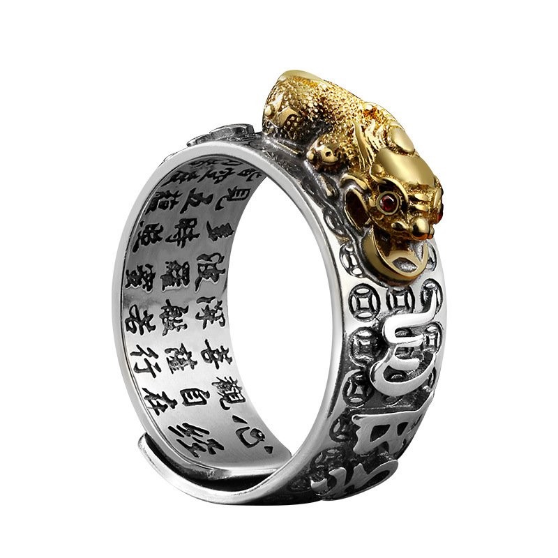 Auspicious Feng Shui Pixiu Ring Adjustable Ring Buddha Charm Ring Silver Gold US