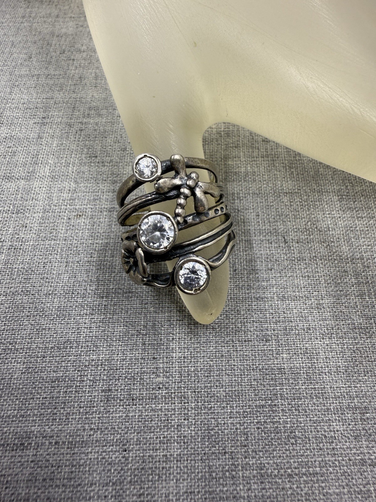 Didae Israel Dragonfly Flower CZ Sterling Silver .925 Ring Size 5.5