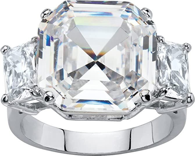 PalmBeach Jewelry PLATNIUM-PLATED CUSHION CUBIC ZIRCONIA 3 STONE RING,SIZE 8,NEW