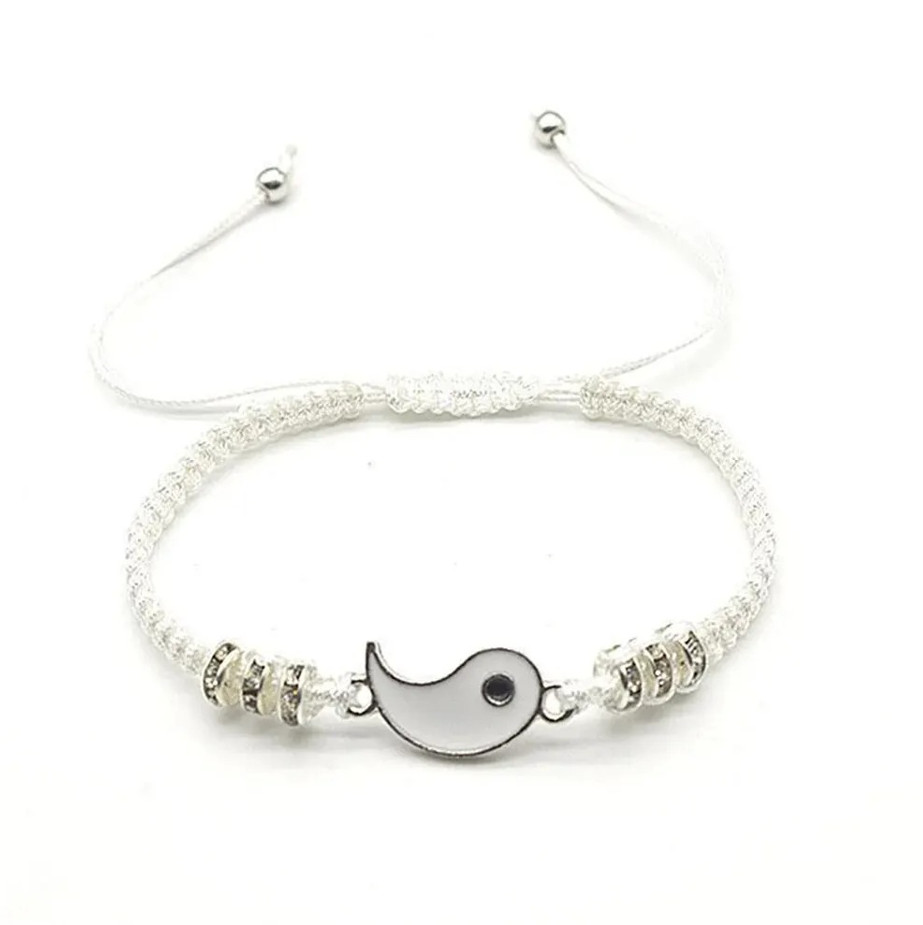 2 pcs Couple Yin Yang Bracelet Set Black White Adjustable Rope Chain Jewelry