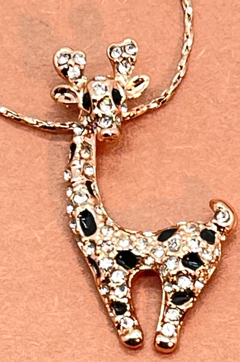 Necklace. Yellow Gold Plated Giraffe on 18 Inch Twist Chain w/2″ ext.
