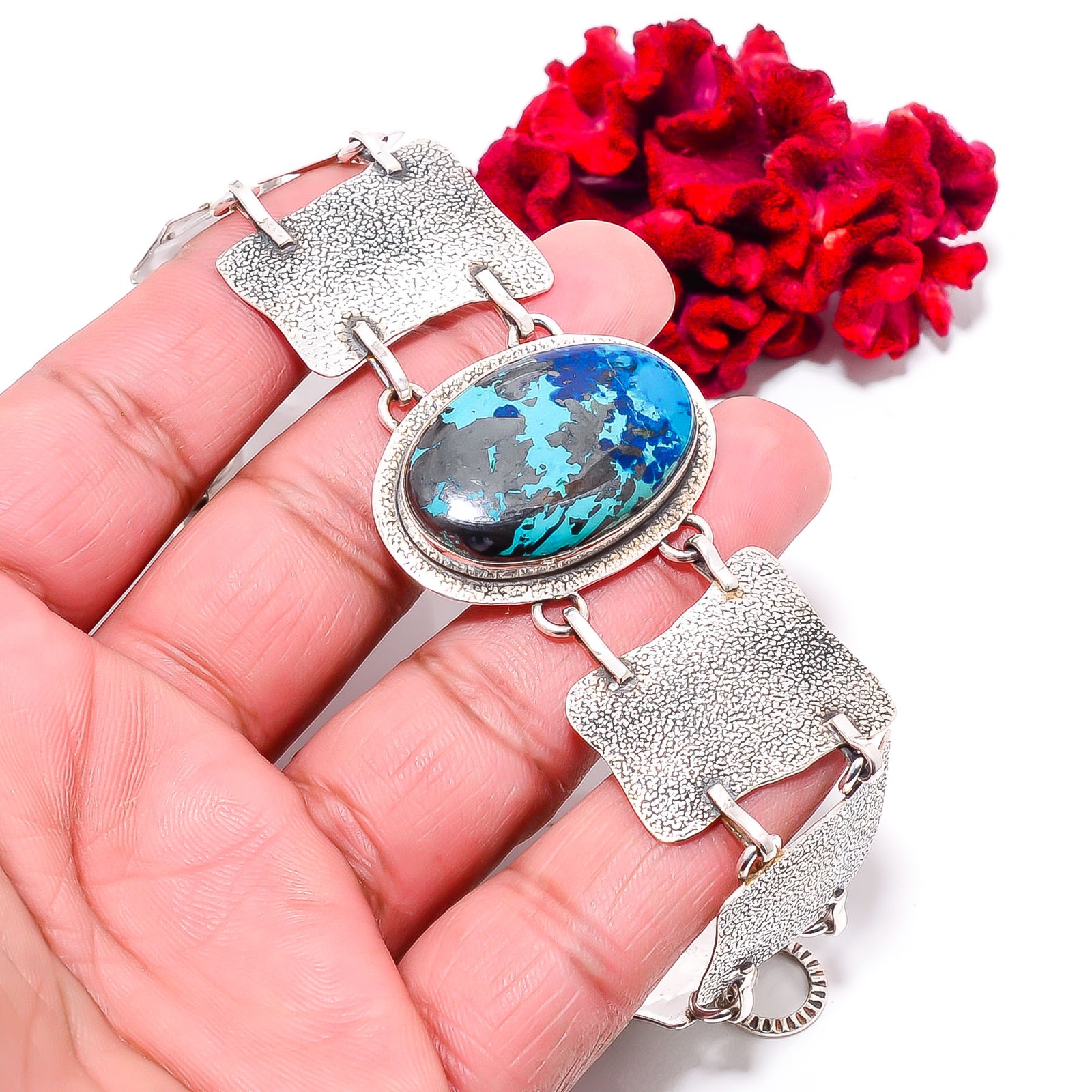 Shattuckite – Arizona 925 Sterling Textured Silver Bracelet 8.99″ B84310