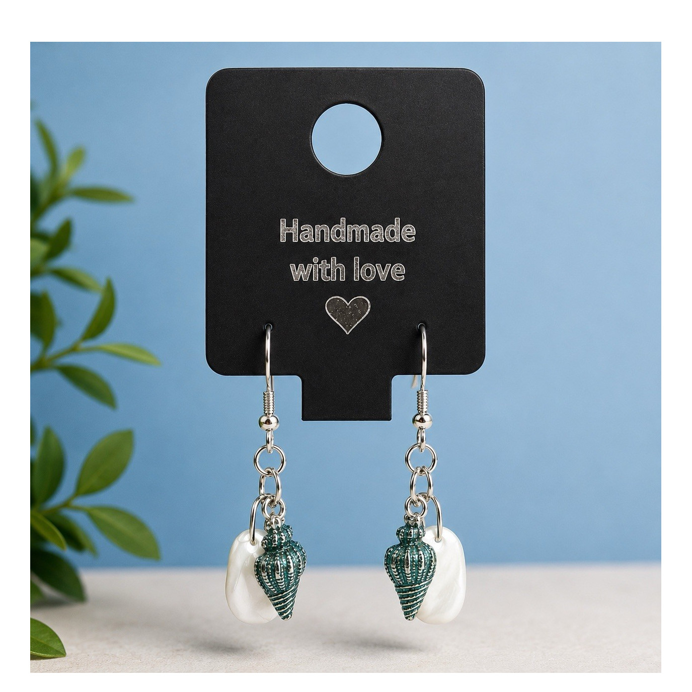 Handmade Coastal Seashell Dangle Earrings Silver Tone Beach Jewelry