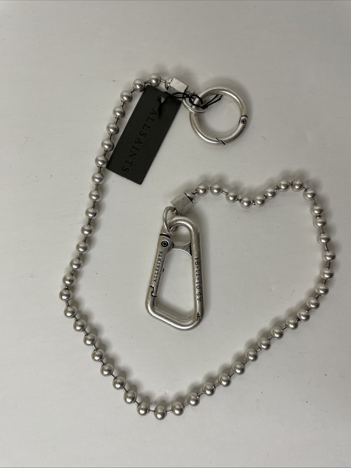 AllSaints Otto Warm Silver-tone Ball Belt Chain 26” With Velvet Pouch – Sold Out