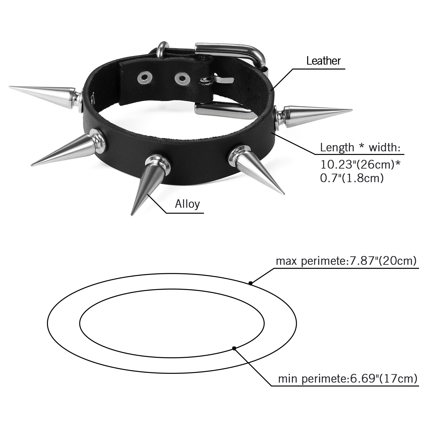 Gothic Punk Rivet Spiked Leather Bracelet Adjustable for Women Men
