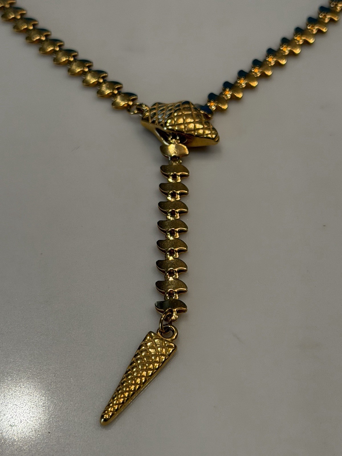 Vintage Snake Chain Lariat Necklace Gold Tone Serpent Cleo Y Shape Choker 47cm