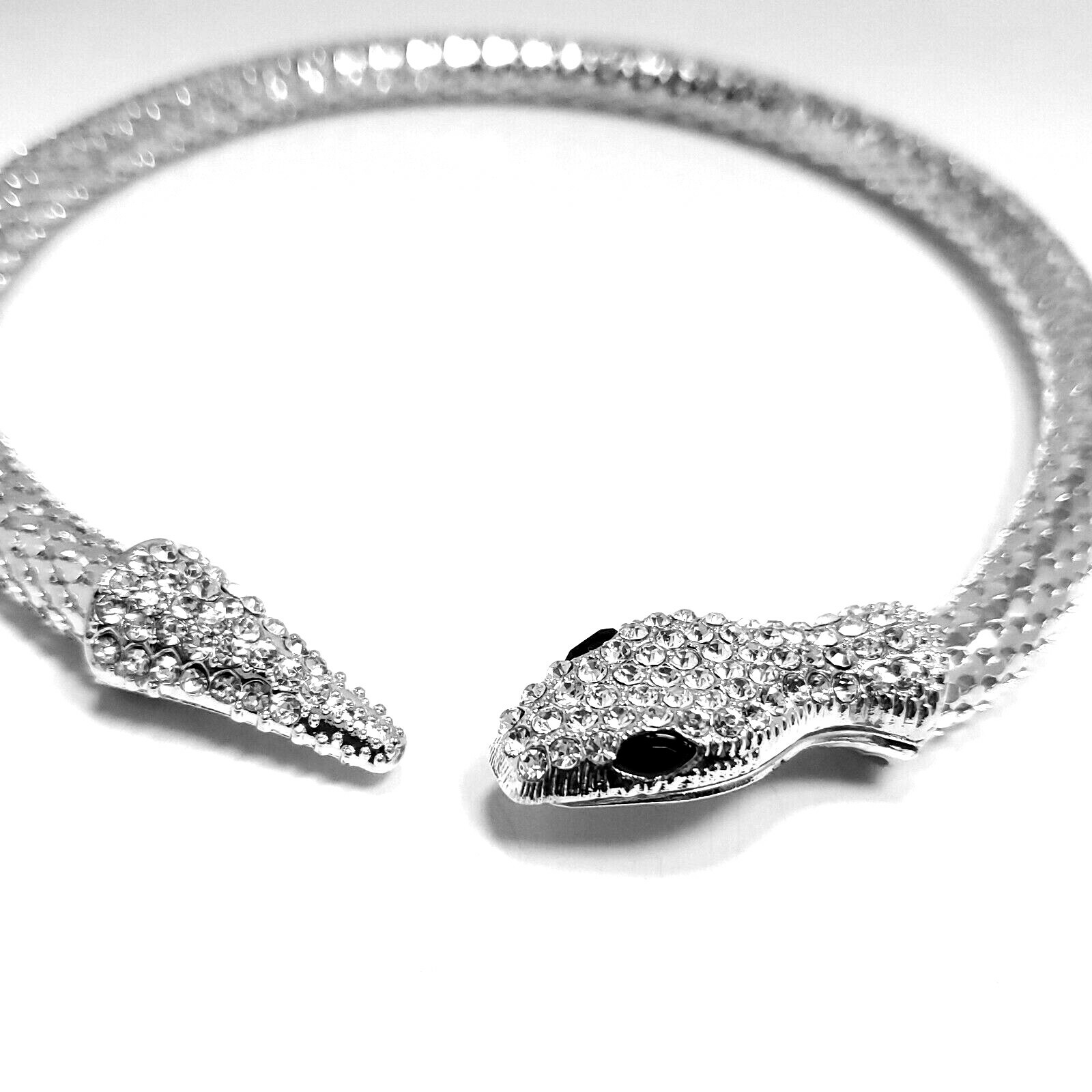 N0073 Silver Colored Rhinestone Animal Snake Design Round Collar Choker Necklace