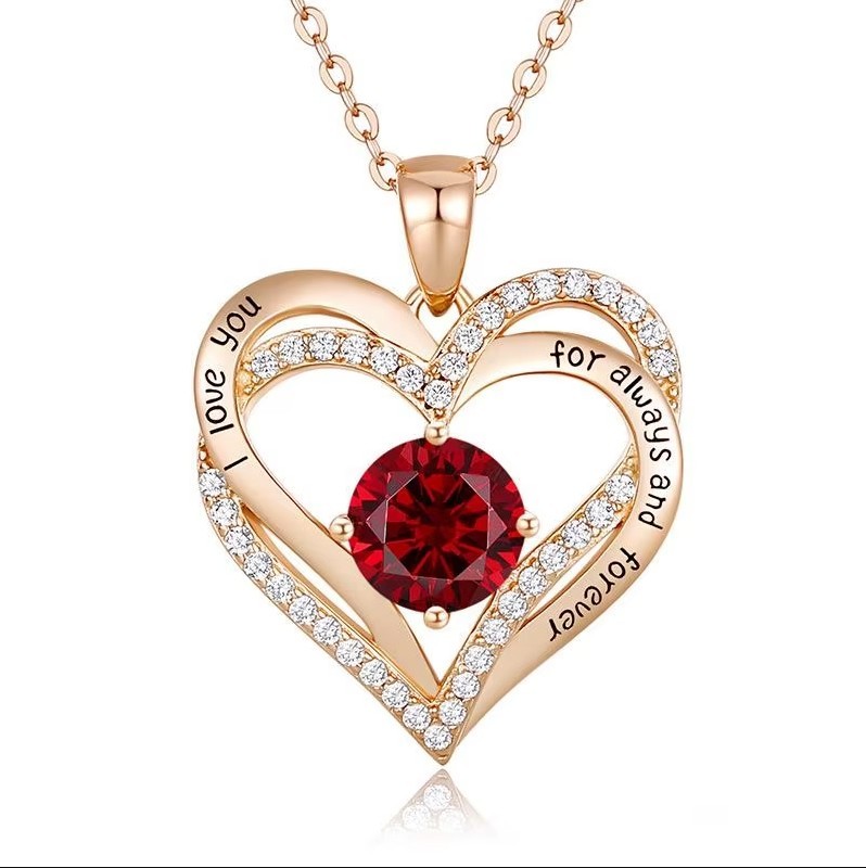 Love Heart Necklaces for Women, Gift for Mom Wife Gift Birthstone Necklace