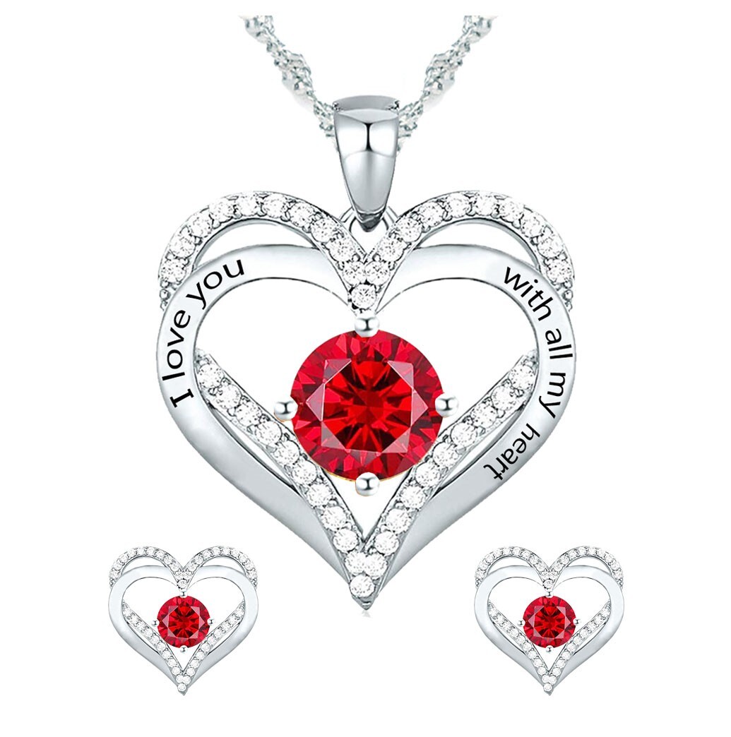 925 Silver Birthstone Necklace/Gift for Wife /Gift for Girlfriend –Free Earrings