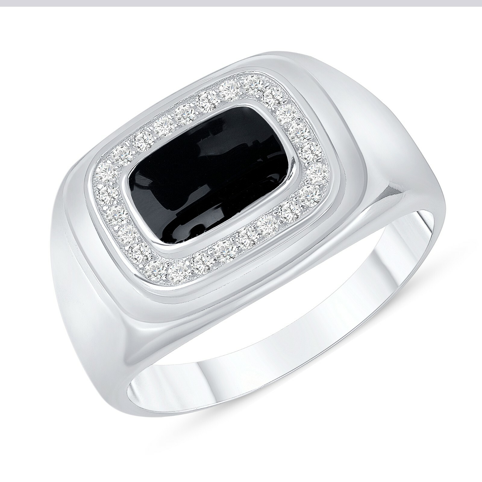 925 Sterling Silver Black and Pave Cz Men’s Band Ring Rhodium Plated Nickel Free