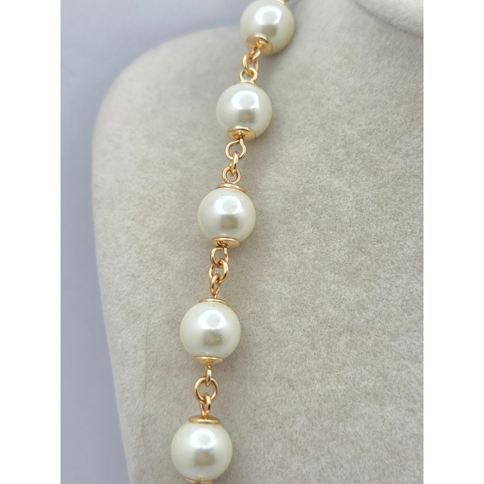 Charter Club Vintage Style Faux Pearl & Rhinestone Station Long Necklace 44″