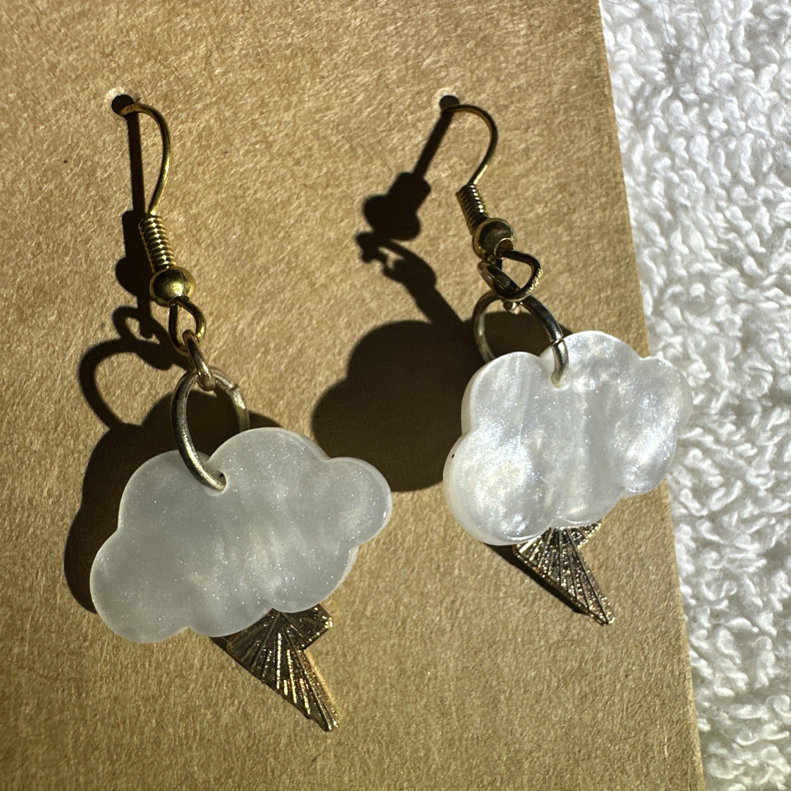 White Cloud Charm & Yellow Lightning Bolt w/Gold Toned Hook Homemade in USA NEW