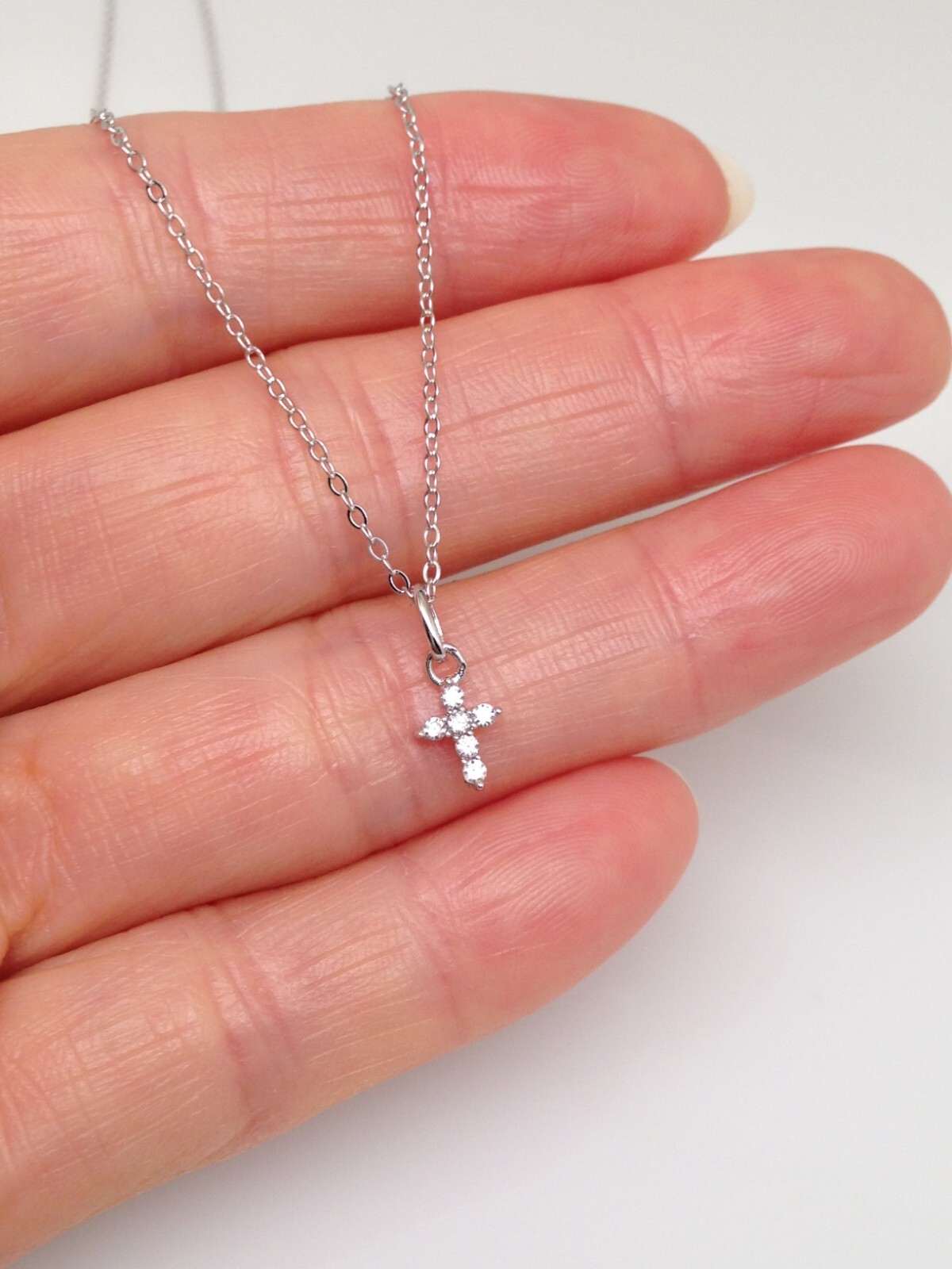Dainty Cz Cross Necklace 925 Sterling Silver Mini Cross Pendant Womens 5.5mm 18″