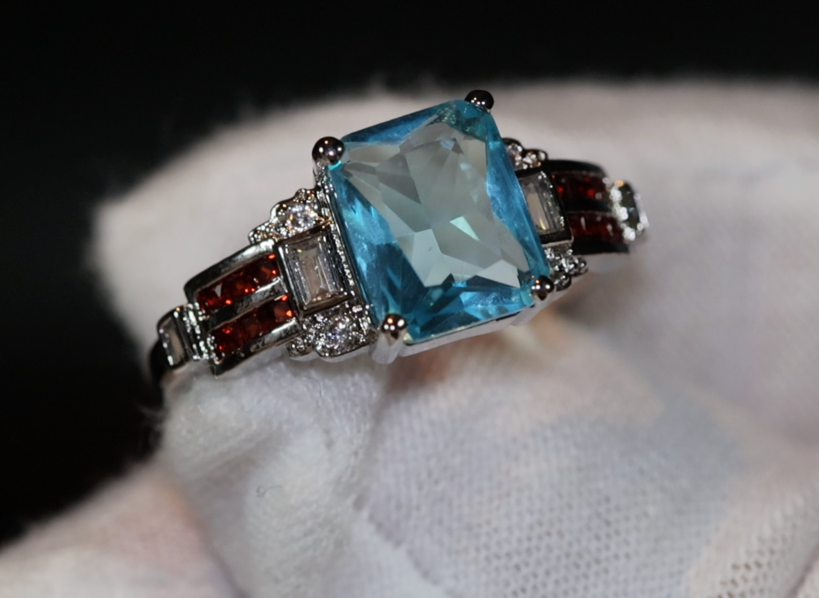 Light Blue Diamond Ring | Simulated Diamond Ring | Blue Radiant Diamond Ring