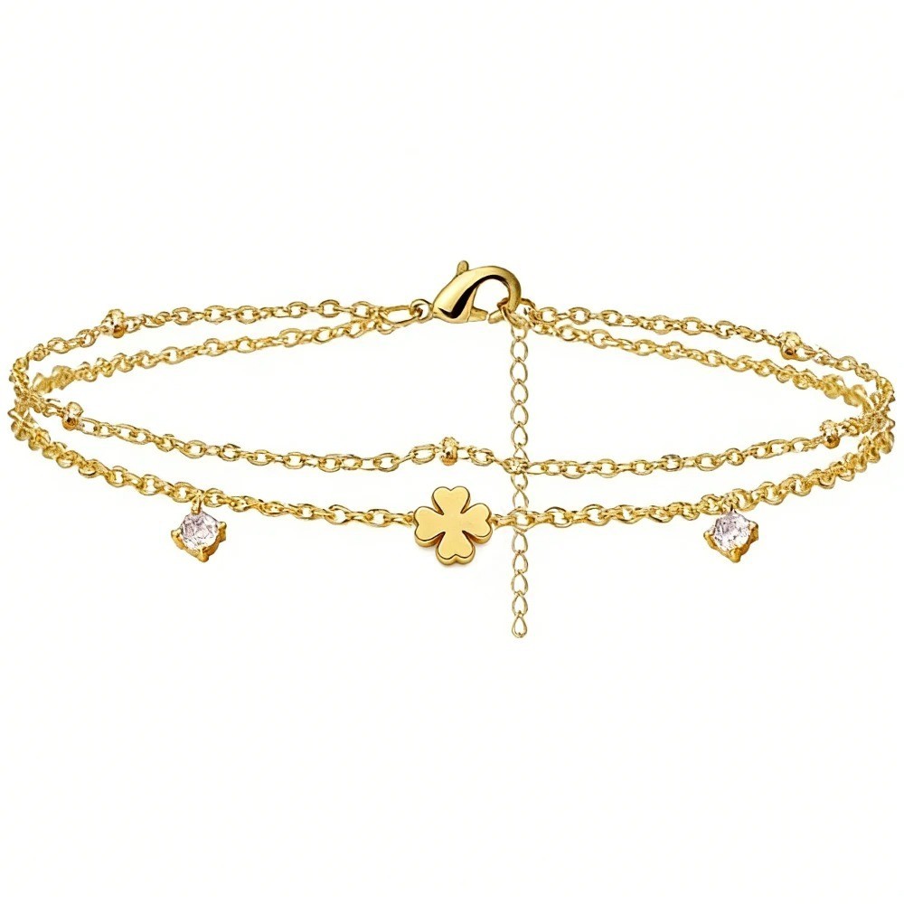Women’s 925 Silver Plated CZ Heart Anklet Waterproof Foot Bracelet