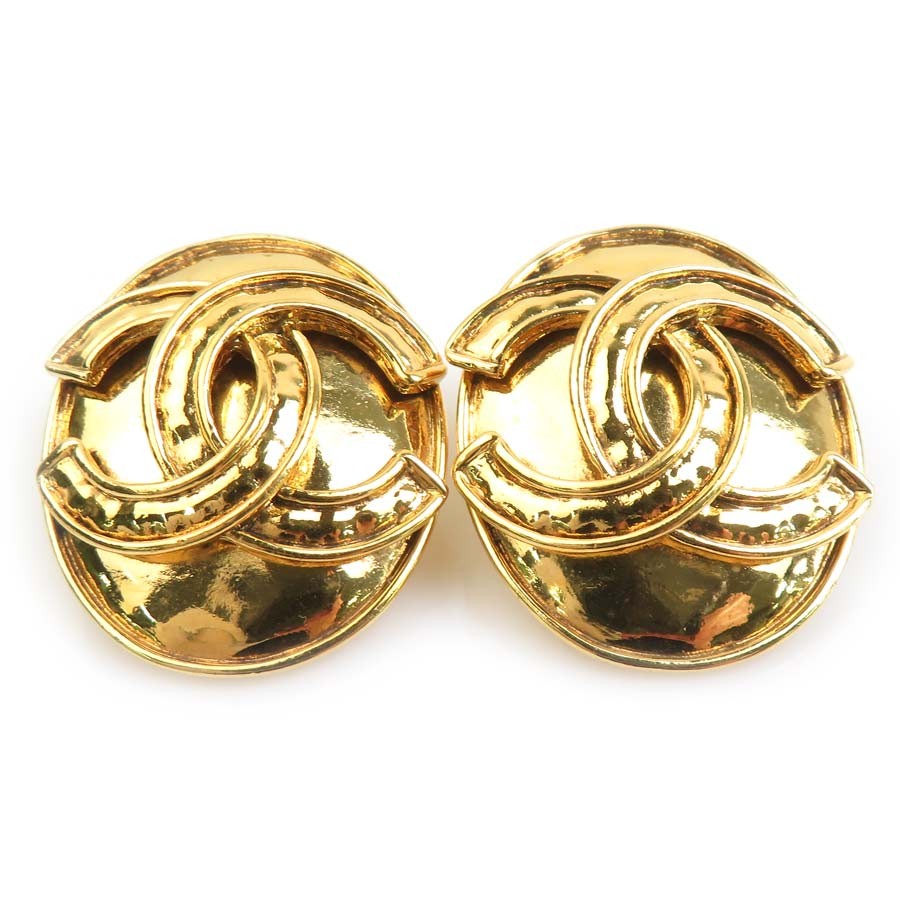 Auth CHANEL Vintage CC Logo Earrings Gold Metal – e62031a