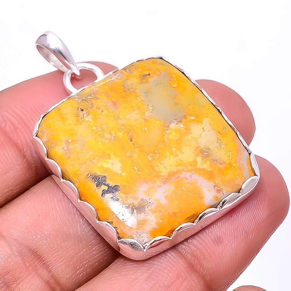 Natural Bumble Bee Jasper 925 Sterling Silver Pendant 1.64″ P42, Christmas Gift