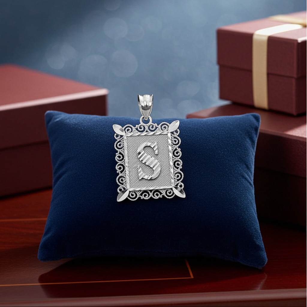 Sterling Silver Filigree Letter Initial Pendant Necklace Large A–Z Unisex