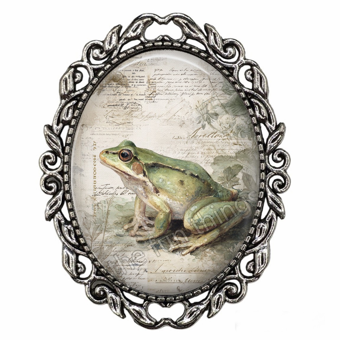 Botanical Accents Art Print Frog Brooch Pin Handcrafted Fashion Jewelry Gift