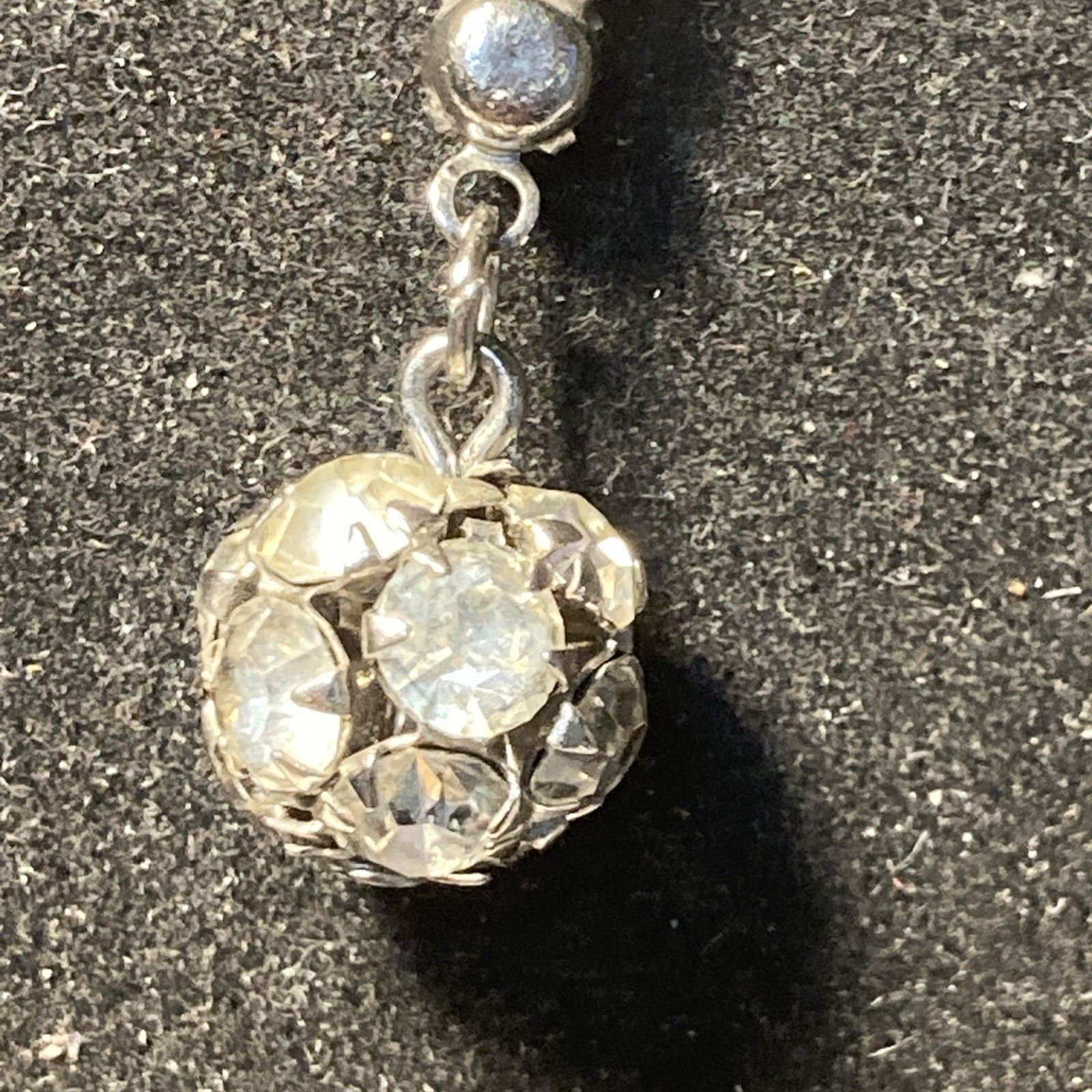 Clear Rhinestone Disco Ball Globe Orb Pendant Necklace Choker 18″ book chain Vtg