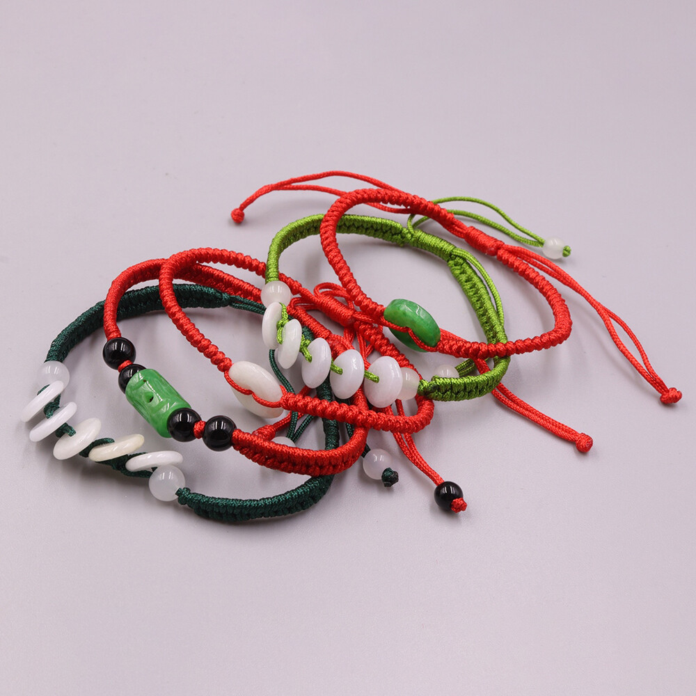 5pcs Real Grade A Natural Jade Women Gift Lucky Peace Tube Beads Bracelet