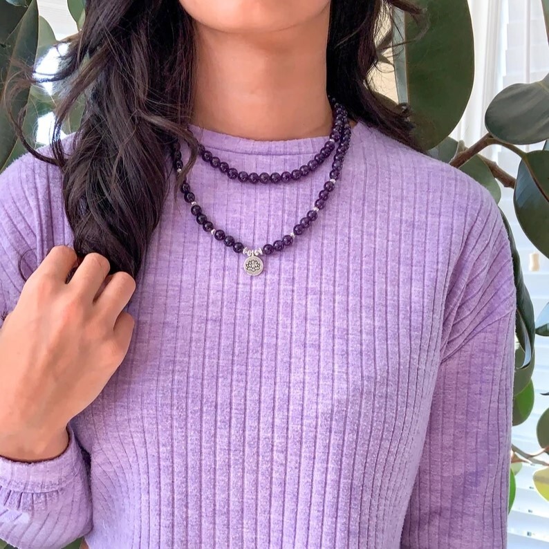 Amethyst 108 Mala Bead Prayer Healing Crystal Necklace Bracelet Talisman Gifts