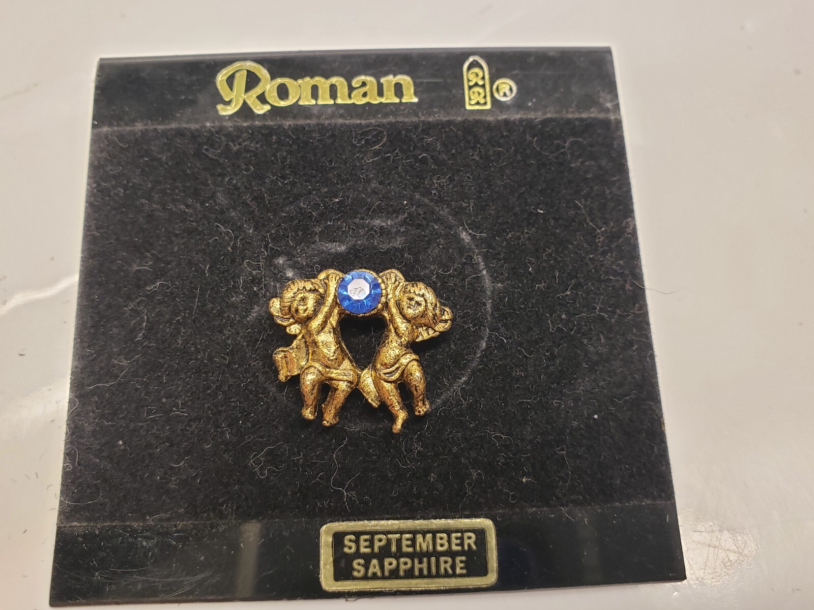 NEW ROMAN INC 2 Angels Holding September Sapphire Birthstone Blue Pin Brooch