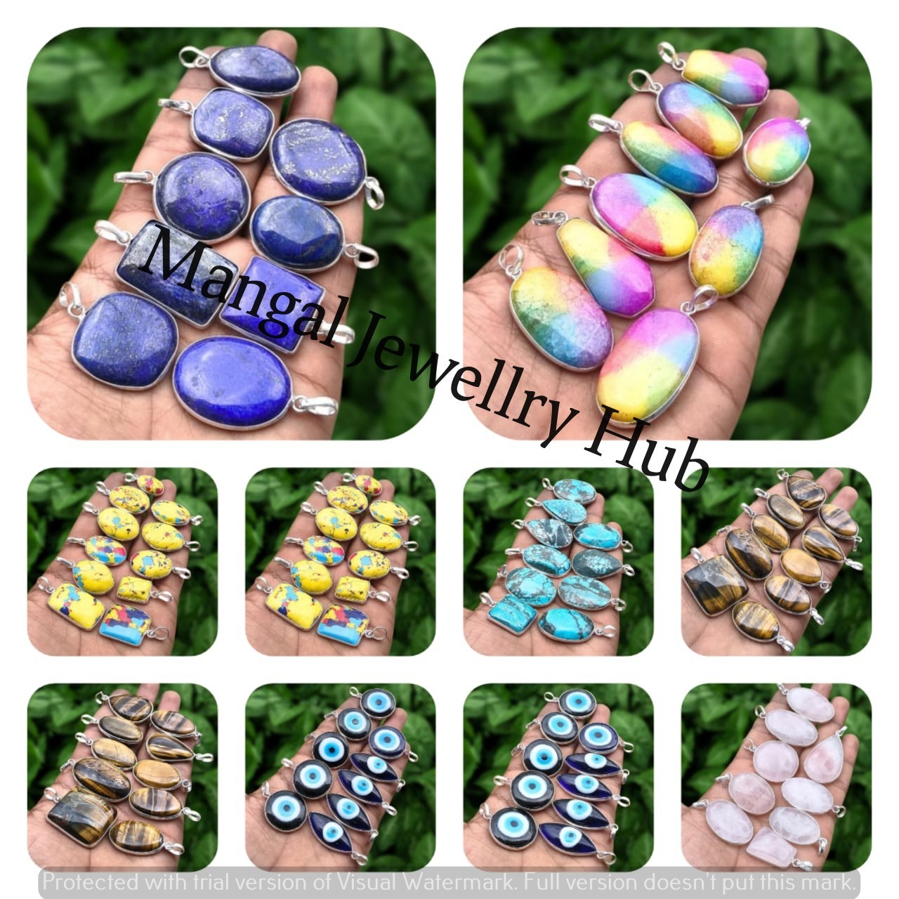 Sale Turquoise & Mix Gemstone Pendants 925 Sterling Silver Plated Jewellery Lot