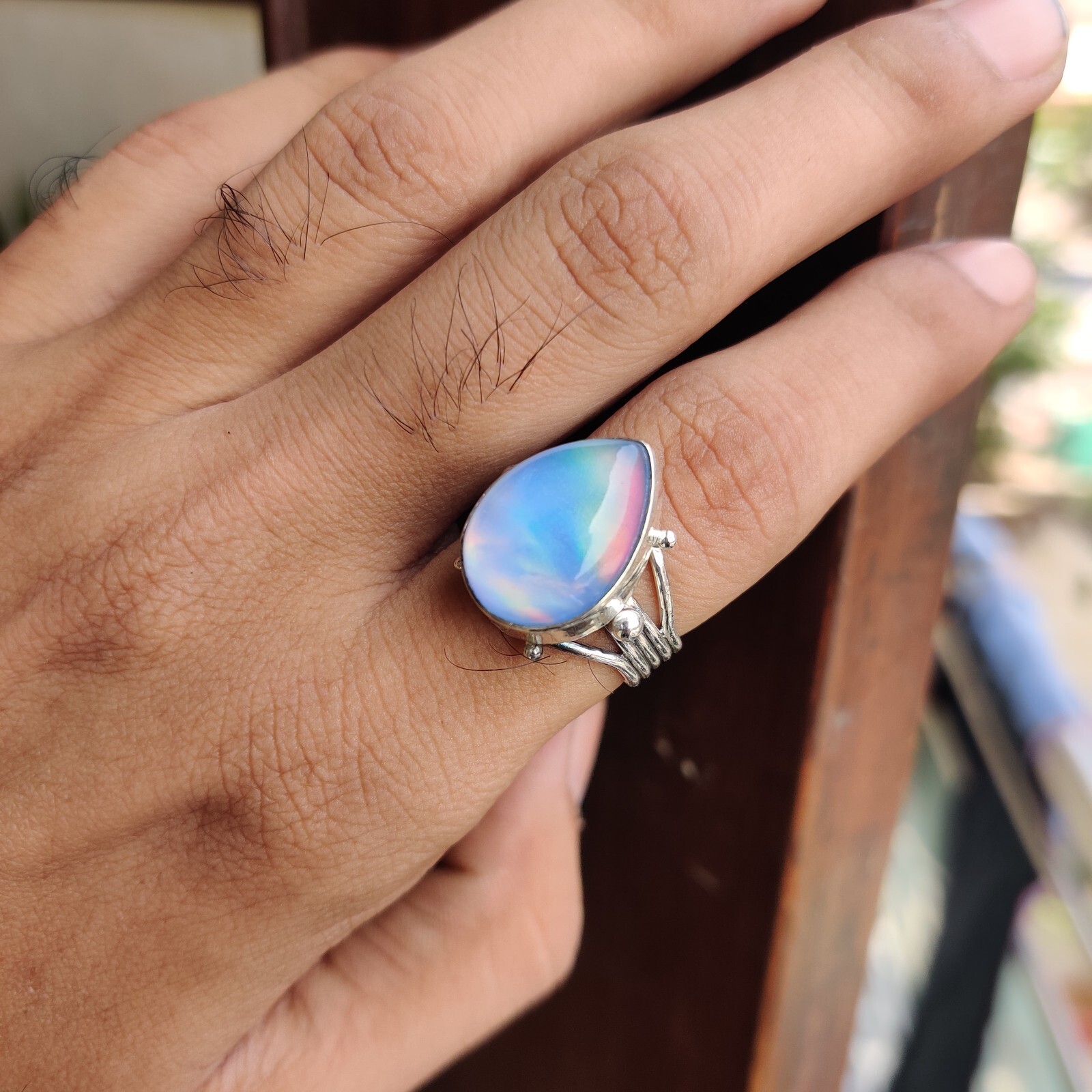 New Aurora Opal Gemstone Ring 925 Sterling Silver christmas Gift Wife Gift Ring