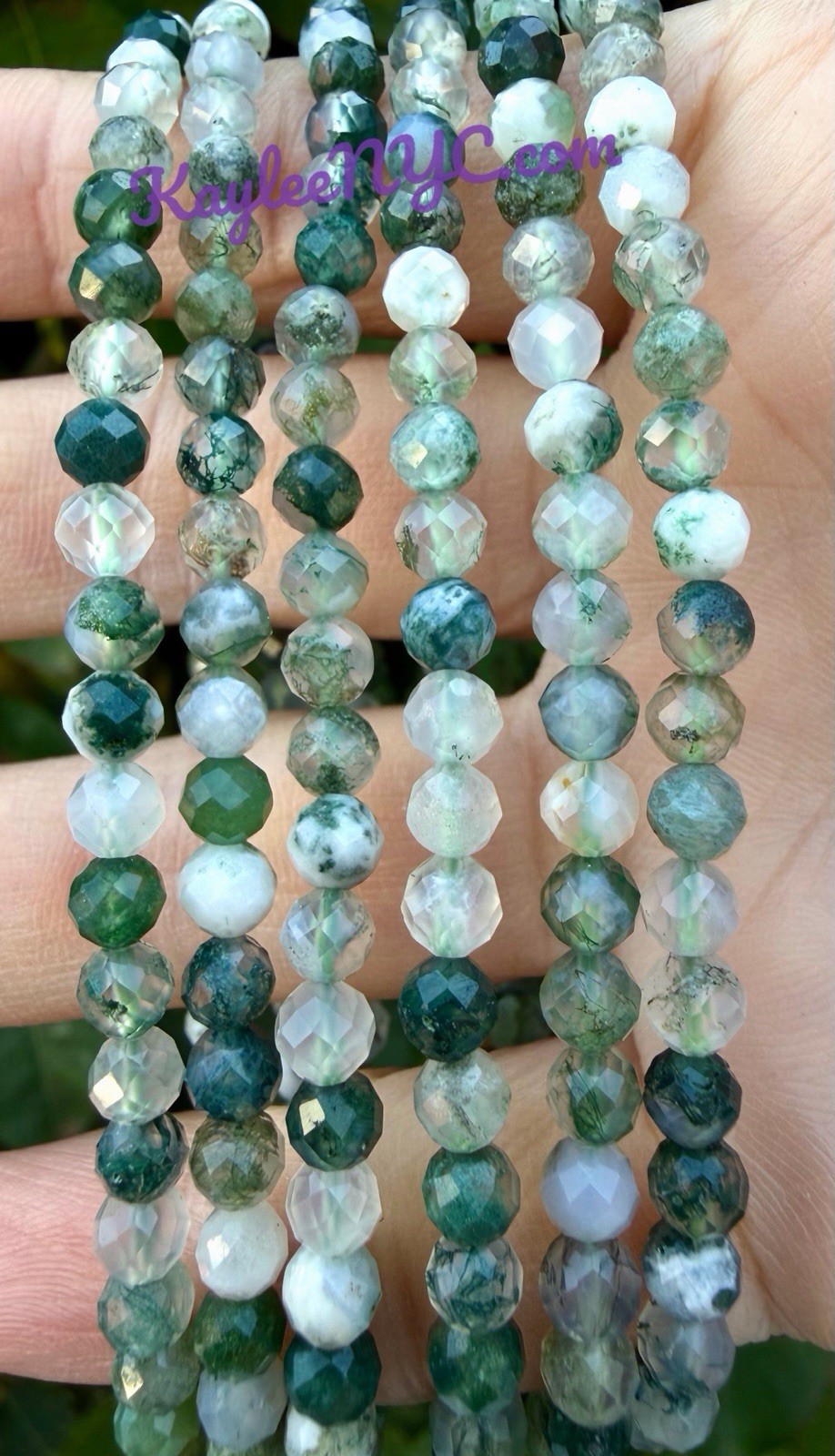 Wholesale Lot 6 Pcs Natural Faceted Moss Agate 4mm 7.5” Crystal Stretch Bracelet