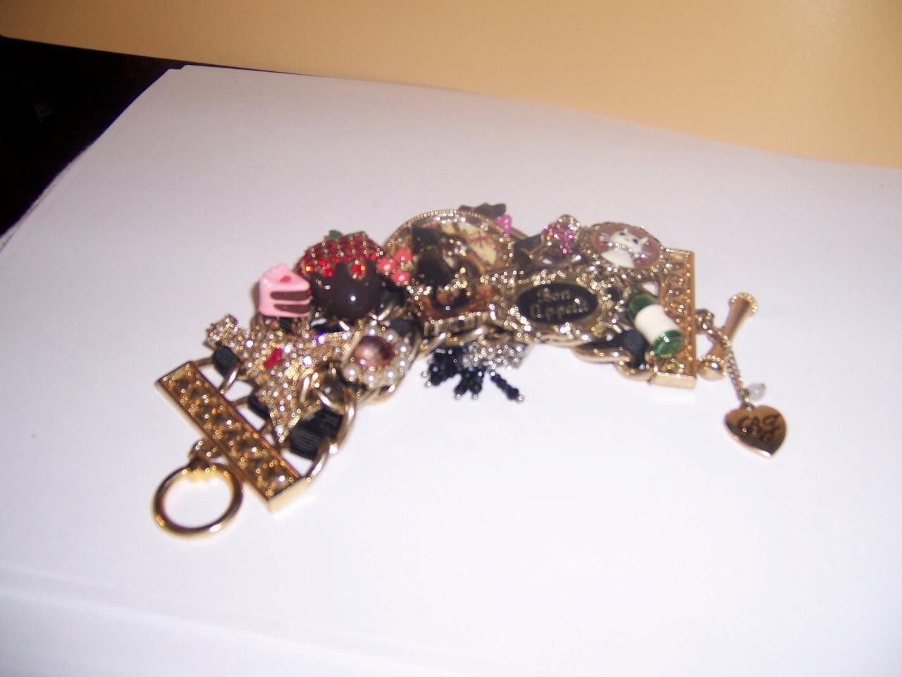BETSEY JOHNSON PARIS EIFFEL TOWER ENAMEL CATS CLOCK RHINESTONES BRACELET