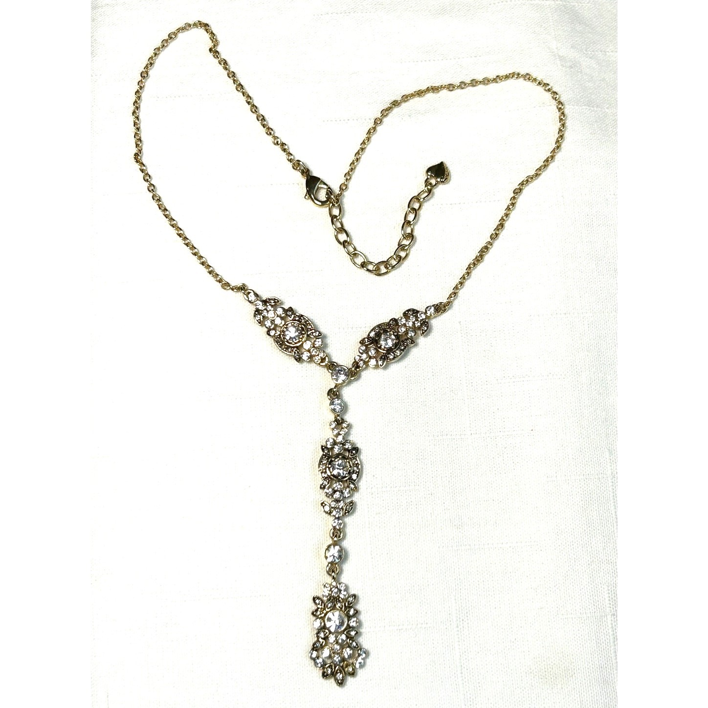 Carolee Y-Drop Crystal Flower Necklace Gold Tone 15.5-17.5 in