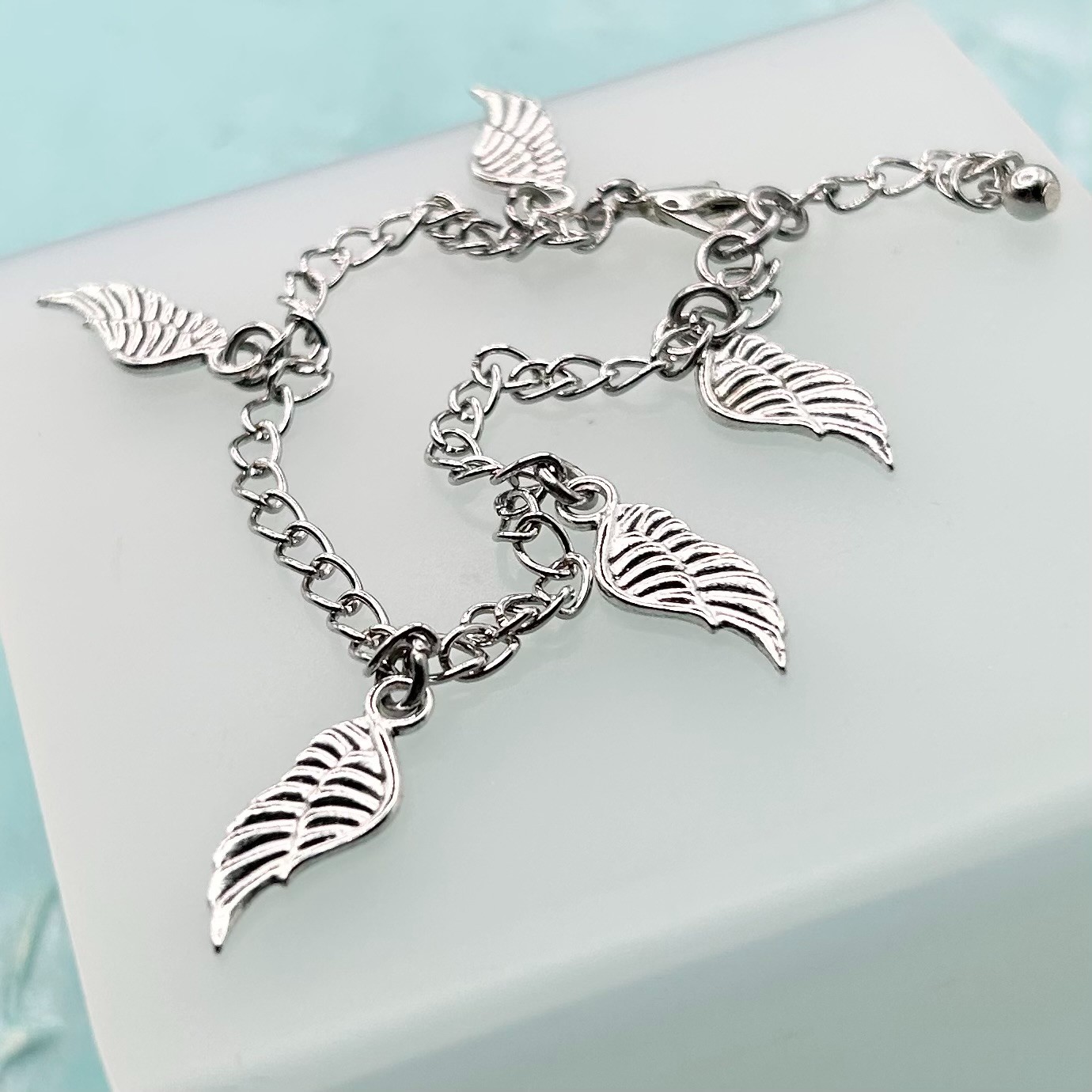 Mini Angel Wing Pendant Charm Bracelet (Silver ) New Handmade