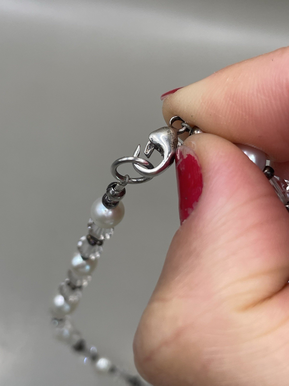 Sterling Silver 925 Fresh Water Pearls Imagine Charm 10.5” Beaded Anklet