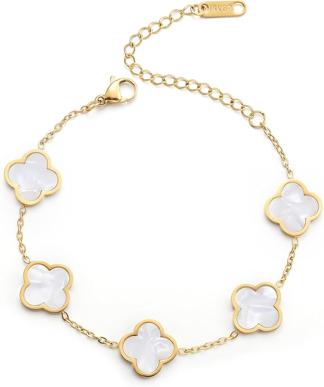 18K Gold Plated Clover Lucky Bracelet for Women White/Black/Red/Green Flower Fou