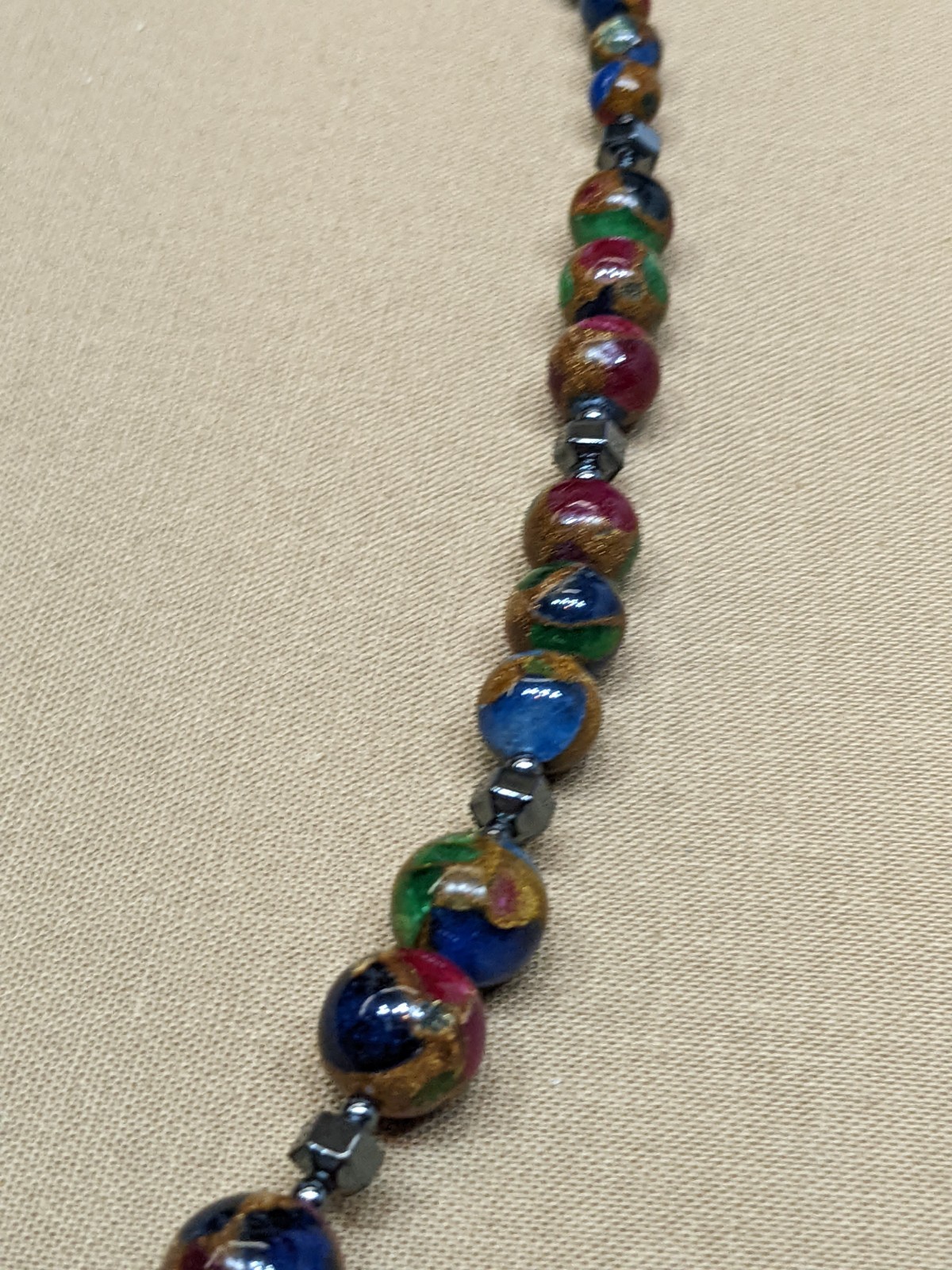 Composite Stone Bead Necklace Jadeite Range Boho Beaded Glassy Jewelry ~22″