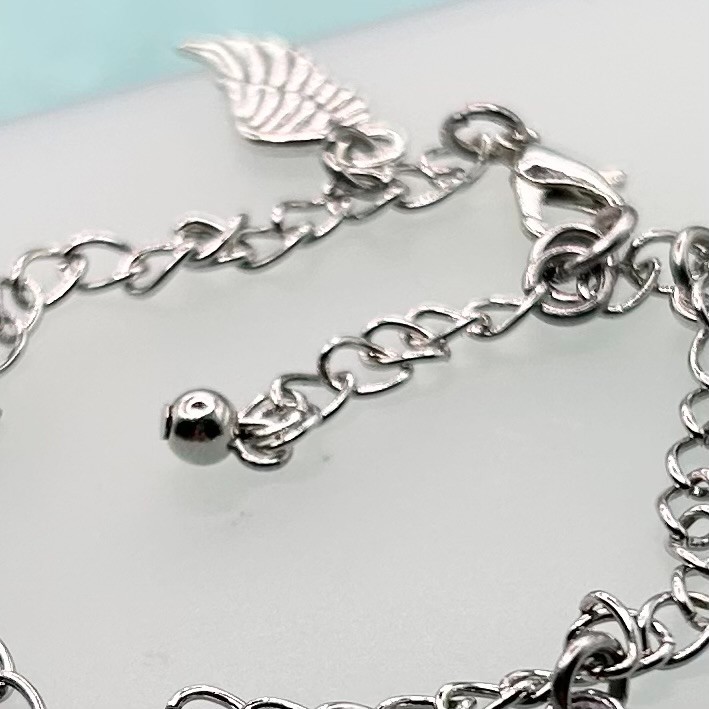 Mini Angel Wing Pendant Charm Bracelet (Silver ) New Handmade