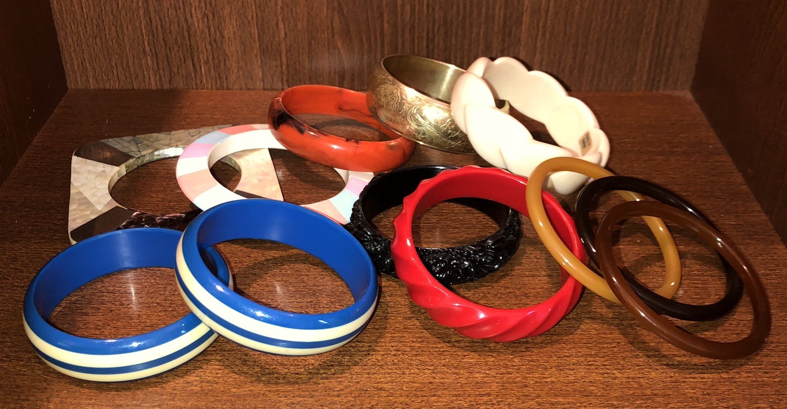 Vintage Chunky Bangle Bracelet Lot Of 12 Mixed Materials