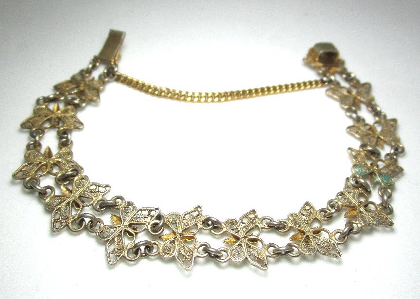 800 Silver Filagree Butterfly Link Bracelet 9.3 grams 6 5/8” long 1/2” wide