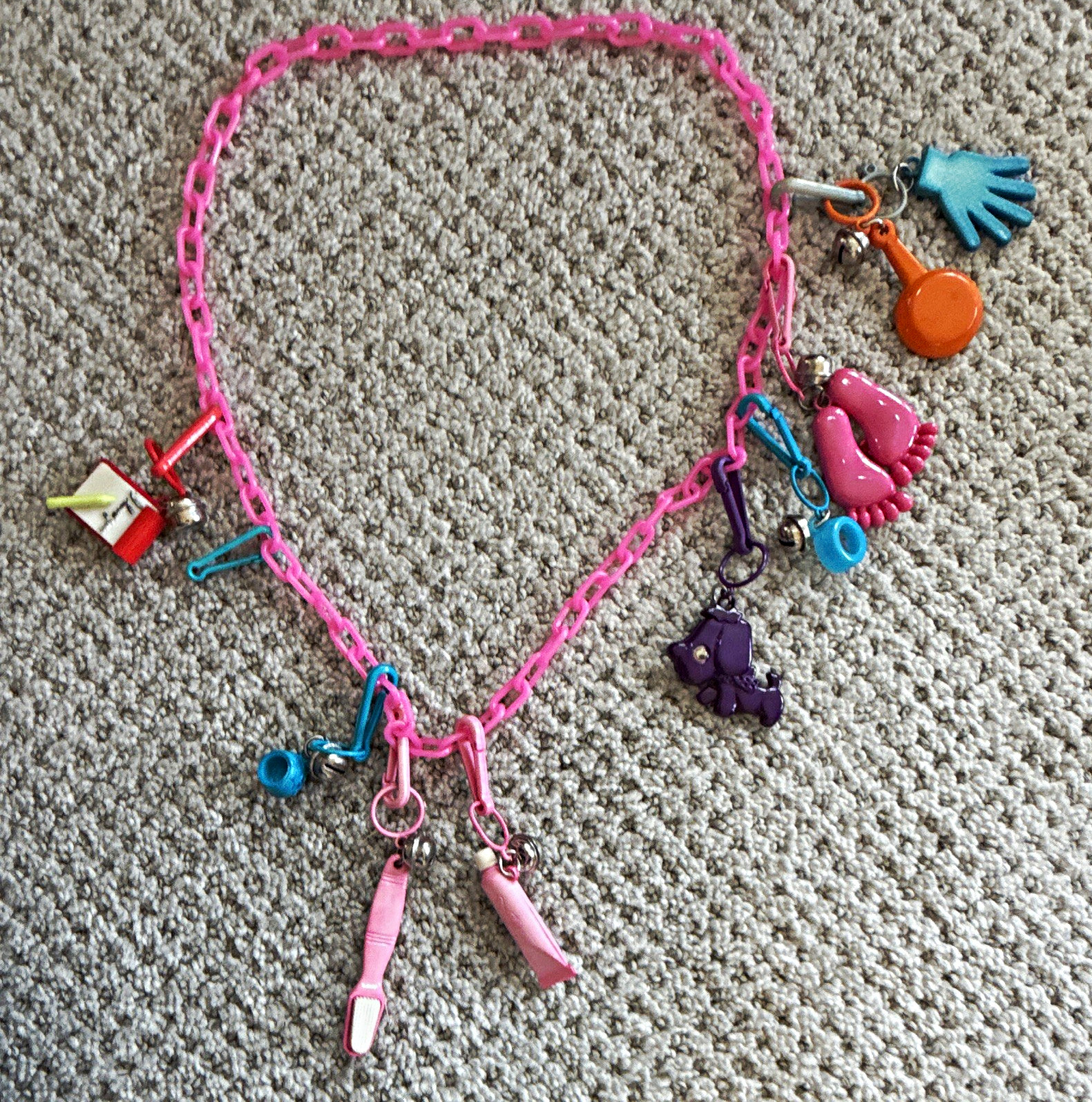 Pink Plastic Link Chain Charm Necklace Multicolor Asymmetrical Charms