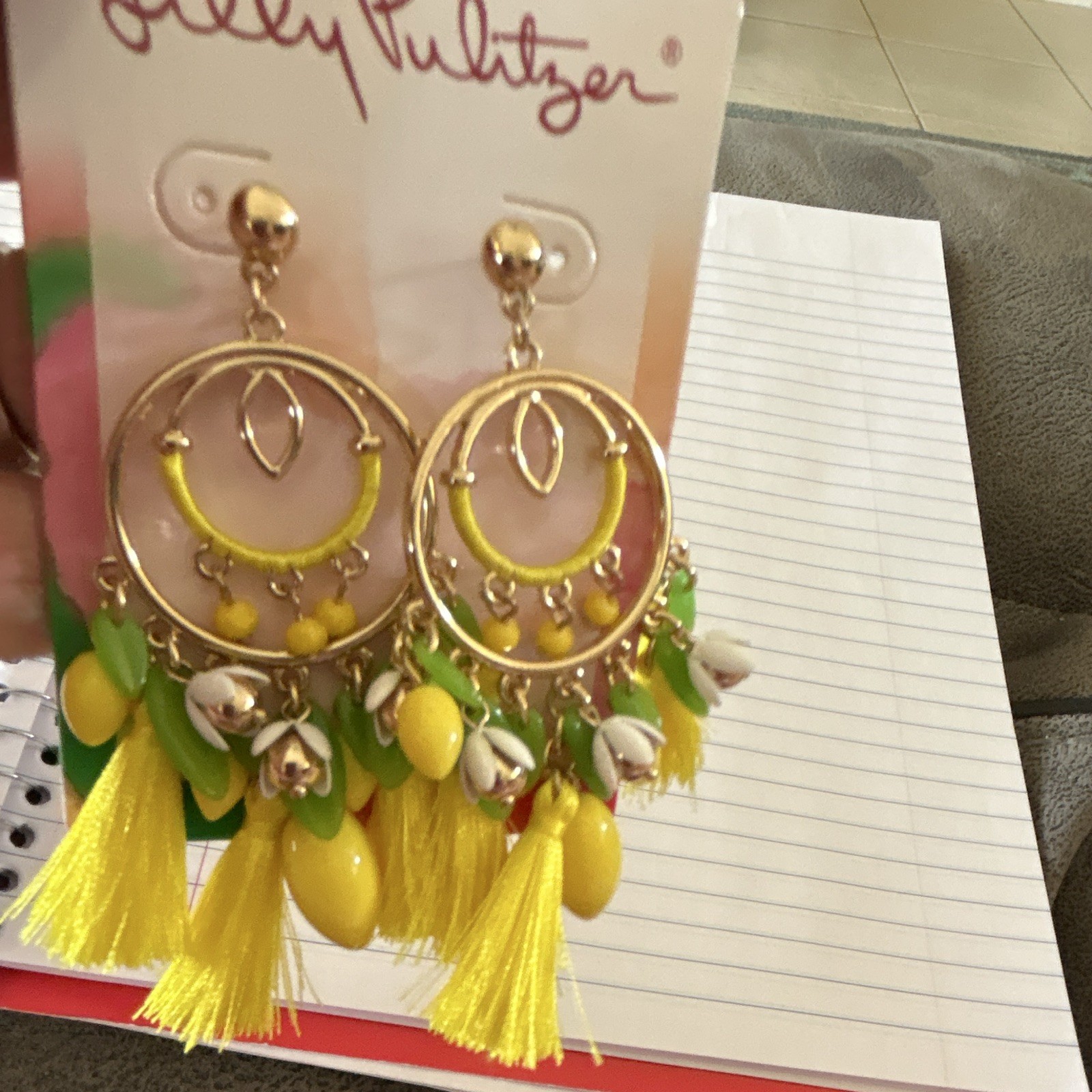 Lilly Pulitzer Gold Tone Chandelier Dangle/Drop Earrings Yellow Tassels Beads