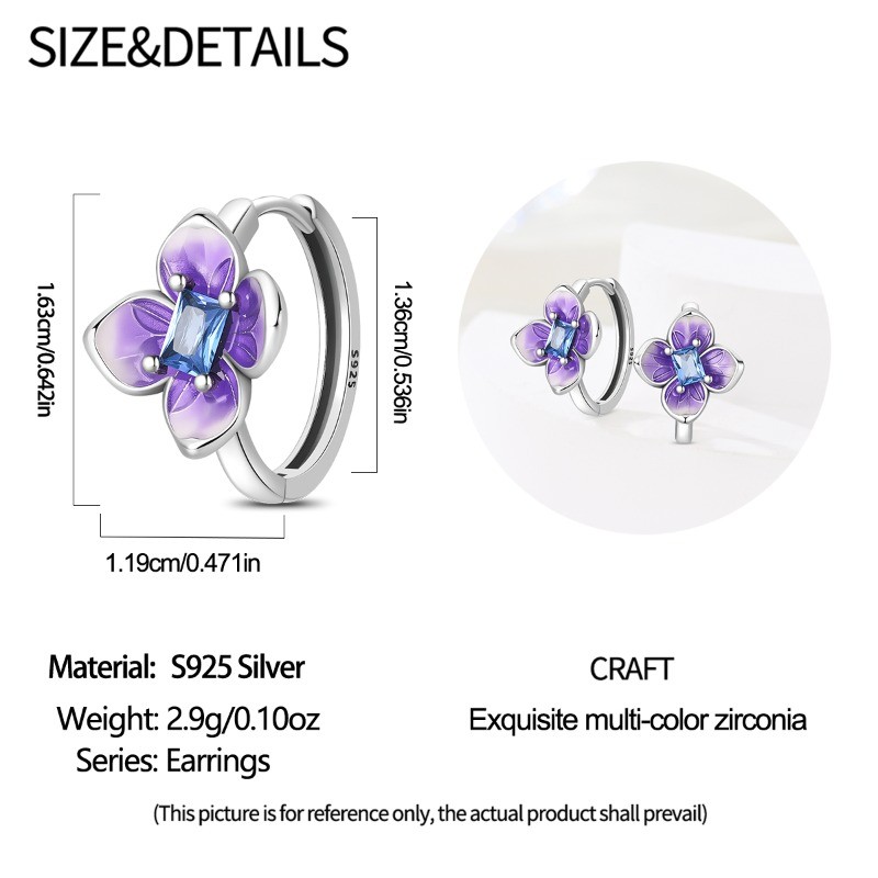 PANDACH 925 Sterling Silver Elegant Flower Huggie Hoop Earrings Women Jewellry