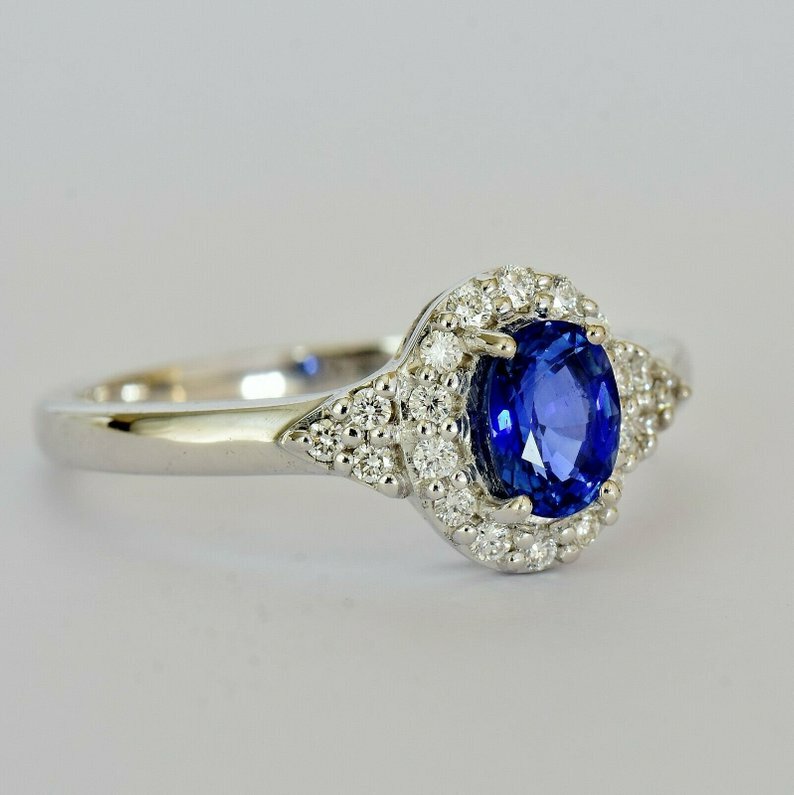 0.85Ct Simulated Diamond Engagement Ring 14K White Gold Plated Silver