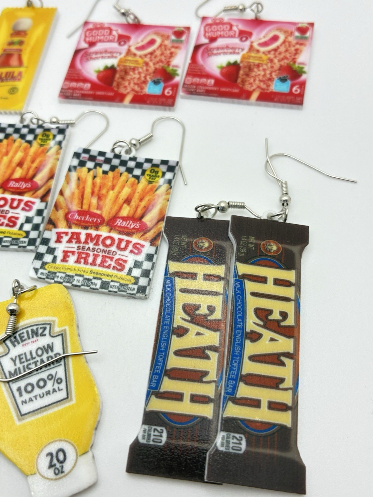 8 Pair Lot Food Presented Pierced Hook Earrings Heath Mustard Fries Chewy
