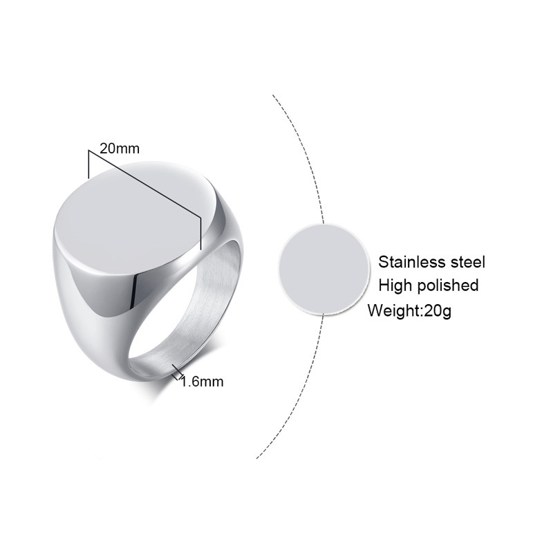 Blank Solid Top Men Signet Ring Band Stainless Steel Biker Gift Fashion Jewelry