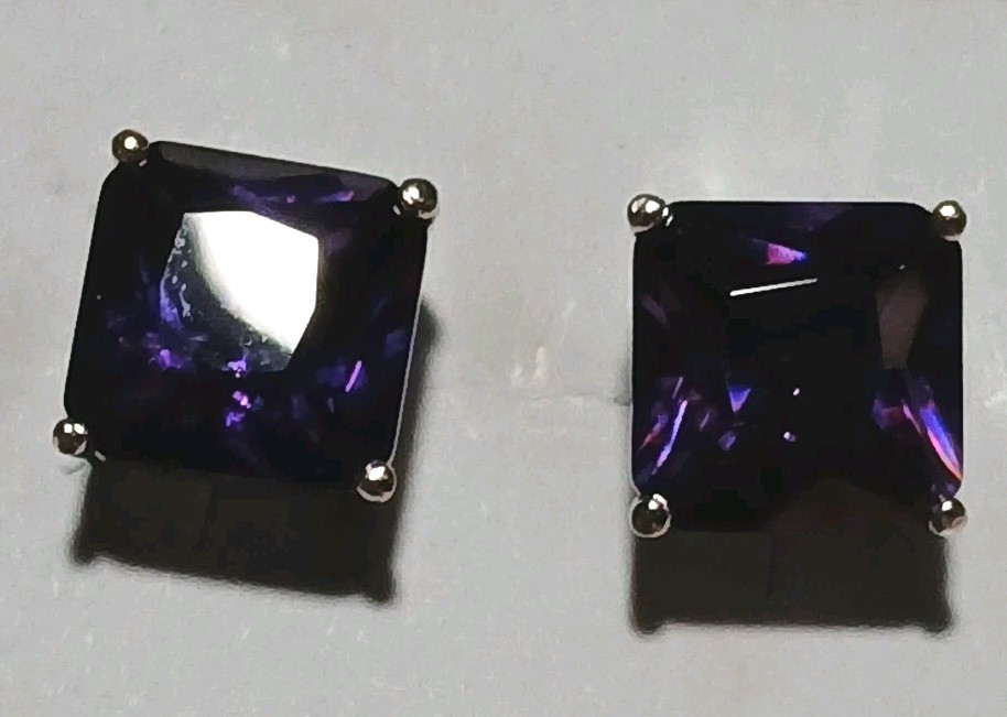 Cubic Zirconia Earrings Small Square Deep Purple