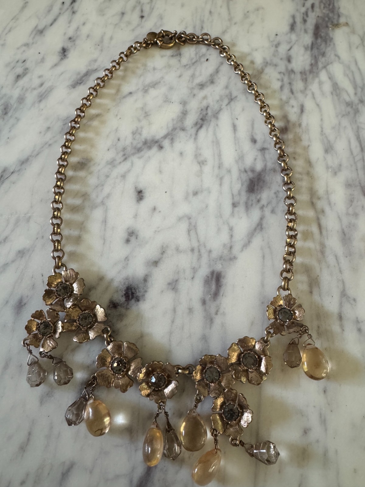 Lightly used J. Crew Flower boom statement necklace – Gold with Crystal Drops