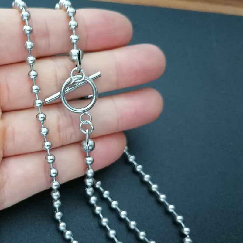 4mm 6mm Stainless Steel Beaded Ball Chain Necklace Chain Collar Choker OT Clasp