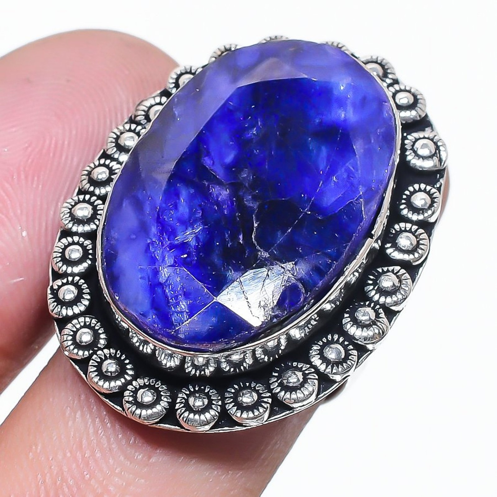 Blue Sapphire Oval Shape Gemstone Adjustable Ring Handmade Gift Jewelry FR 2555